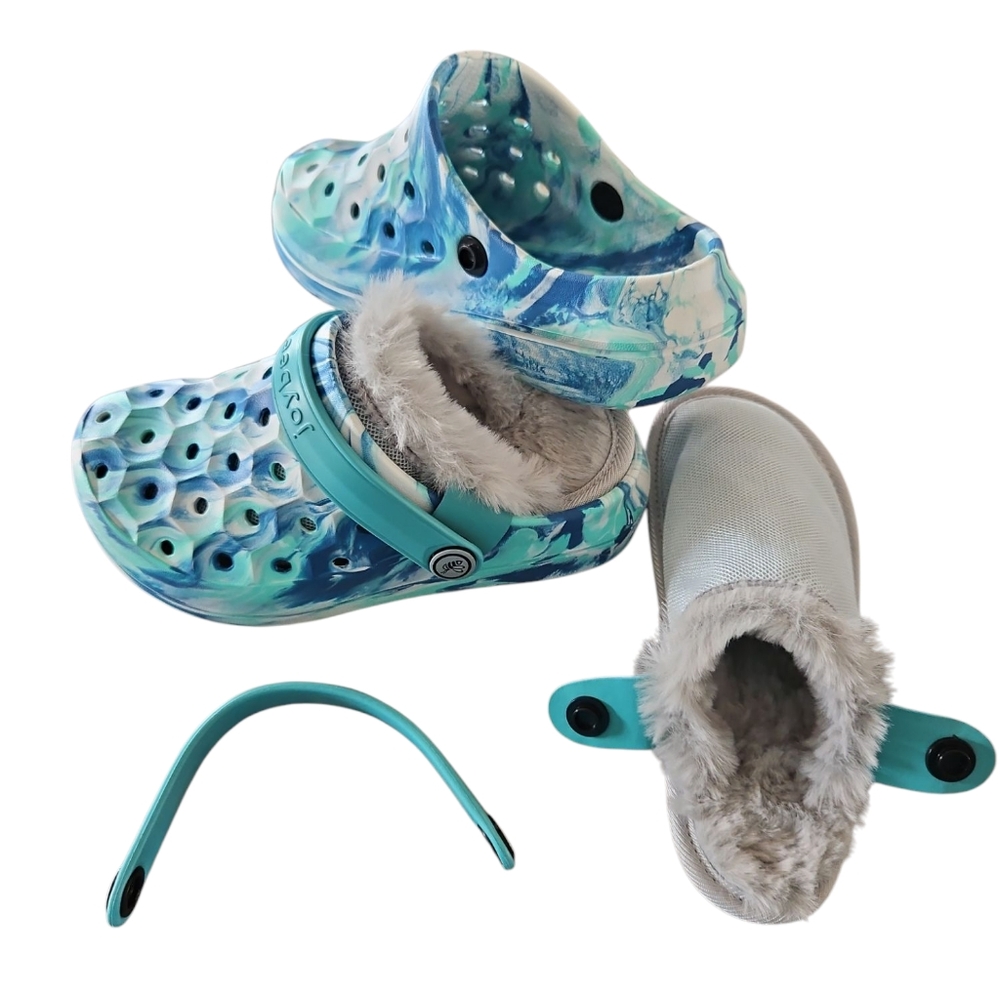 Joybees Size 10 New Kids Blue‎ and White Clogs with Removeable Washable Lining